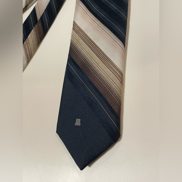 Lanvin Striped Tie in Navy Blue, Cream and Brown - Picture 3 of 4